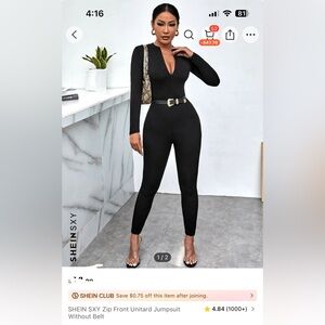 SHEIN SXY Zip Front Unitard Jumpsuit Without Belt